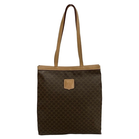 CELINE Macadam Blason Triomphe Leather Tote Bag, Brown/Beige, 00725 - Picture 1 of 8